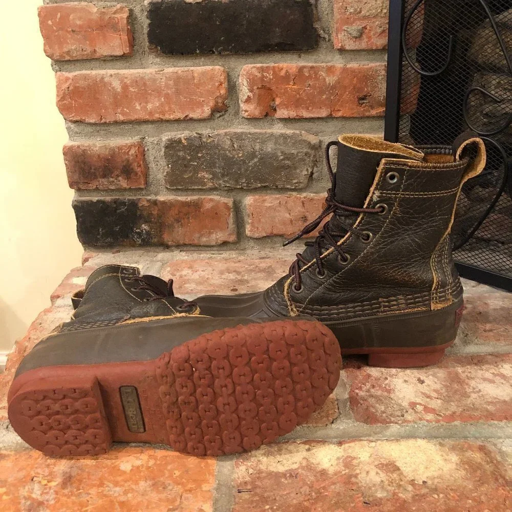 L L Bean Duck Boots Brown Bison Leather Ankle Lace Up Size 6 Medium